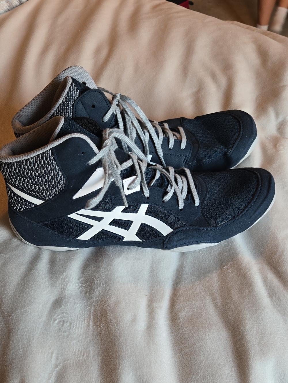 Asics Navy and White Snapdown Wrestling Shoes